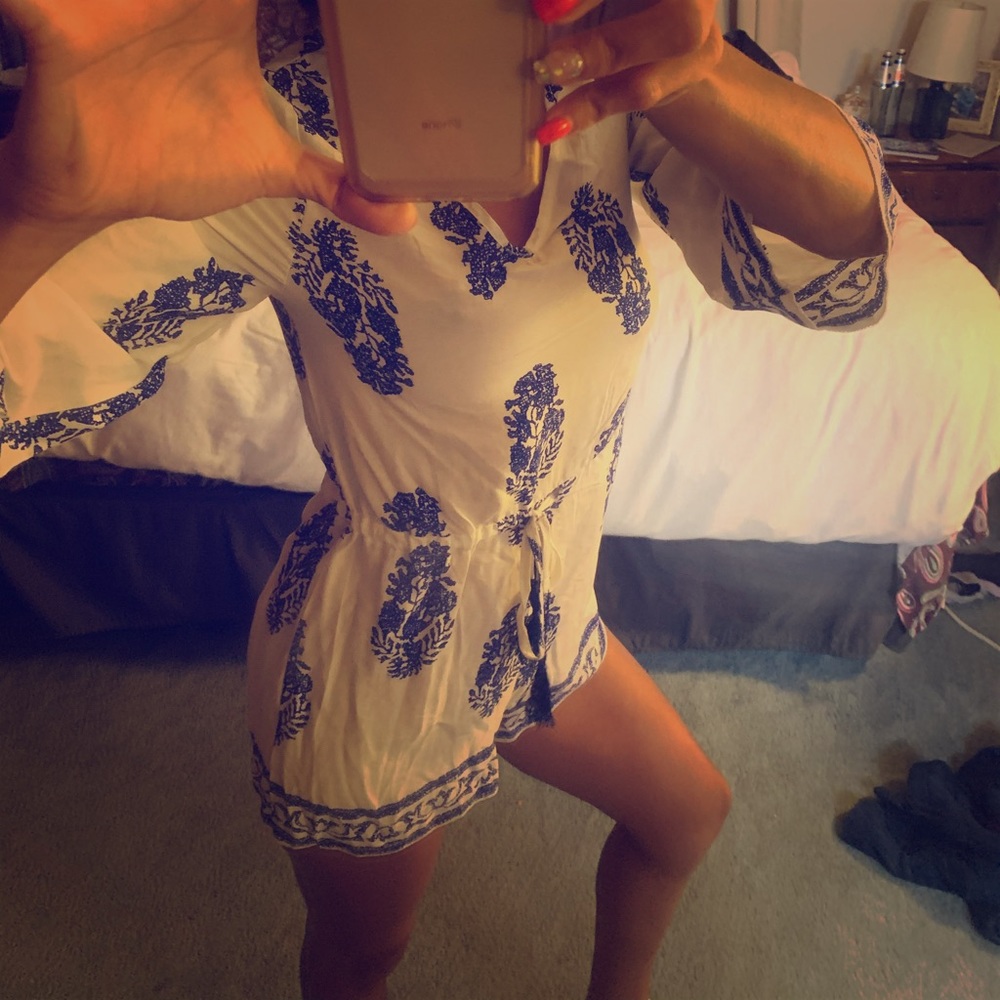white and royal blue romper